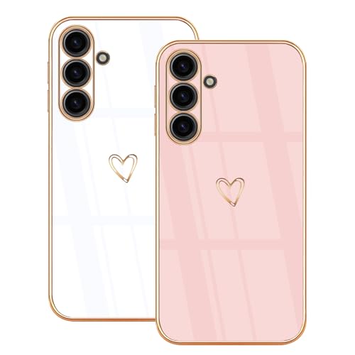 Lonrapa 2 Stück Hülle für Samsung Galaxy A16 5G Handyhülle Süße Herz Muster Motiv für Mädchen Frauen Farbe Galvanisierte TPU Silikon Stoßfest Schutzhülle Galaxy A16 4G Phone Case Cover - Weiß & Rosa Lonrapa 2 Stück Hülle für Samsung Galaxy A16 5G Handyhülle Süße Herz Muster Motiv für Mädchen Frauen Farbe Galvanisierte TPU Silikon Stoßfest Schutzhülle Galaxy A16 4G Phone Case Cover - Weiß & Rosa von Lonrapa