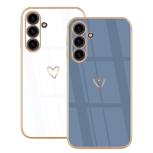 Lonrapa 2 Stück Hülle für Samsung Galaxy A16 5G Handyhülle Süße Herz Muster Motiv für Mädchen Frauen Farbe Galvanisierte TPU Silikon Stoßfest Schutzhülle Galaxy A16 4G Phone Case Cover - Weiß & Blau Lonrapa 2 Stück Hülle für Samsung Galaxy A16 5G Handyhülle Süße Herz Muster Motiv für Mädchen Frauen Farbe Galvanisierte TPU Silikon Stoßfest Schutzhülle Galaxy A16 4G Phone Case Cover - Weiß & Blau von Lonrapa