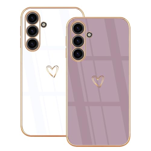 Lonrapa 2 Stück Hülle für Samsung Galaxy S23 FE 5G Handyhülle Süße Herz Muster Motiv für Mädchen Frauen Farbe Galvanisierte Silikon Stoßfest Schutzhülle Galaxy S23 FE 5G Phone Case Cover - Weiß & Lila Lonrapa 2 Stück Hülle für Samsung Galaxy S23 FE 5G Handyhülle Süße Herz Muster Motiv für Mädchen Frauen Farbe Galvanisierte Silikon Stoßfest Schutzhülle Galaxy S23 FE 5G Phone Case Cover - Weiß & Lila von Lonrapa