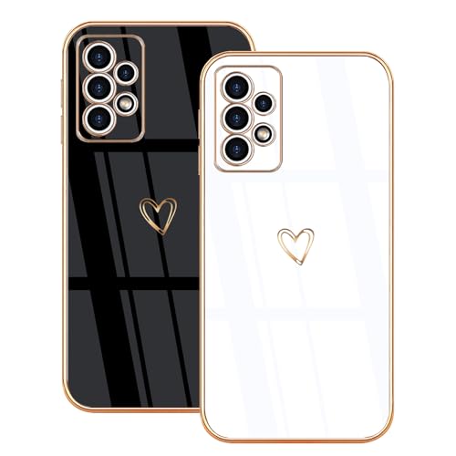 Lonrapa 2 Stück Samsung Galaxy A33 5G Handyhülle Gold Herz Muster Motiv Hülle für Mädchen Frauen Galvanisierte Weich TPU Silikon Stoßfest Bumper Schutzhülle Galaxy A33 5G Case Cover - Schwarz & Weiß Lonrapa 2 Stück Samsung Galaxy A33 5G Handyhülle Gold Herz Muster Motiv Hülle für Mädchen Frauen Galvanisierte Weich TPU Silikon Stoßfest Bumper Schutzhülle Galaxy A33 5G Case Cover - Schwarz & Weiß von Lonrapa