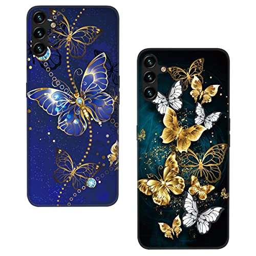 Lonrapa 2 Stück Silikon Hülle für Samsung Galaxy A54 5G Motiv Handyhülle Ultra dünn Stoßfeste Kratzfeste Schutzhülle Weiche TPU Case Cover für Galaxy A54 5G - Blau & Goldene Schmetterlinge von Lonrapa