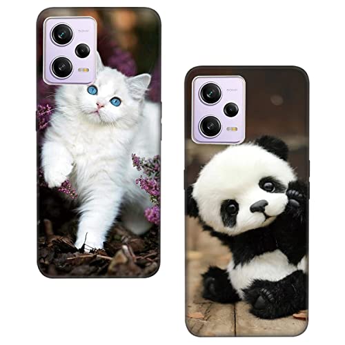 Lonrapa 2 Stück Silikon Hülle für Xiaomi Redmi Note 12 Pro 5G Süßes Motiv Handyhülle Ultra dünn Stoßfeste Kratzfeste Schutzhülle Weiche TPU Case Schwarz Cover für Poco X5 Pro 5G - Katzen & Panda von Lonrapa