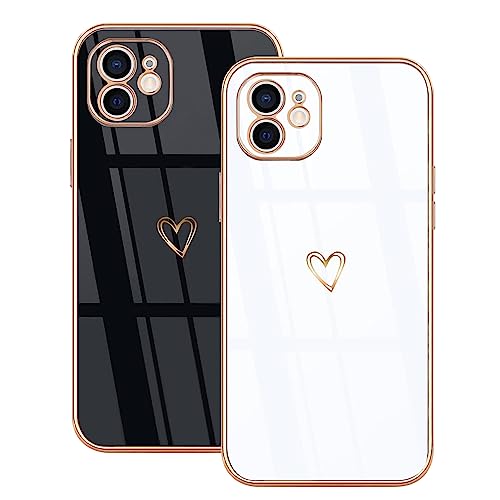 Lonrapa 2 Stück iPhone 12 Handyhülle Gold Herz Muster Motiv Hülle für Mädchen Frauen Galvanisierte Weich TPU Silikon Kameraschutz Stoßfest Bumper Schutzhülle iPhone 12 Case Cover - Schwarz & Weiß Lonrapa 2 Stück iPhone 12 Handyhülle Gold Herz Muster Motiv Hülle für Mädchen Frauen Galvanisierte Weich TPU Silikon Kameraschutz Stoßfest Bumper Schutzhülle iPhone 12 Case Cover - Schwarz & Weiß von Lonrapa