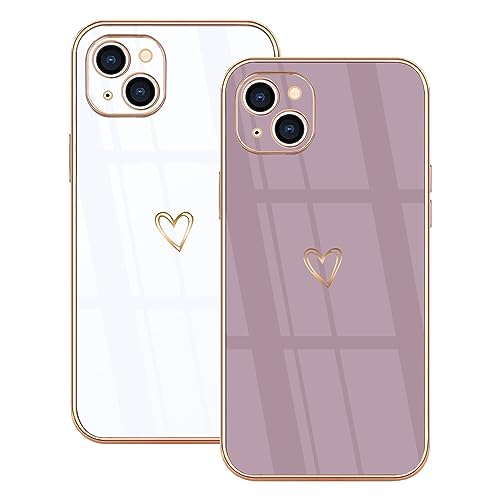 Lonrapa 2 Stück iPhone 13 Handyhülle Süße Herz Muster Motiv Hülle für Mädchen Frauen Farbe Galvanisierte Weich TPU Bumper Silikon Stoßfest Schutzhülle iPhone 13 6,1" Phone Case Cover - Weiß & Lila Lonrapa 2 Stück iPhone 13 Handyhülle Süße Herz Muster Motiv Hülle für Mädchen Frauen Farbe Galvanisierte Weich TPU Bumper Silikon Stoßfest Schutzhülle iPhone 13 6,1" Phone Case Cover - Weiß & Lila von Lonrapa