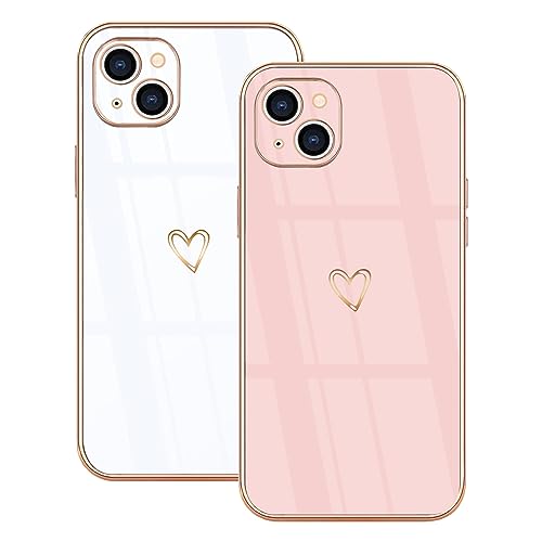 Lonrapa 2 Stück iPhone 13 Handyhülle Süße Herz Muster Motiv Hülle für Mädchen Frauen Farbe Galvanisierte Weich TPU Bumper Silikon Stoßfest Schutzhülle iPhone 13 6,1" Phone Case Cover - Weiß & Rosa Lonrapa 2 Stück iPhone 13 Handyhülle Süße Herz Muster Motiv Hülle für Mädchen Frauen Farbe Galvanisierte Weich TPU Bumper Silikon Stoßfest Schutzhülle iPhone 13 6,1" Phone Case Cover - Weiß & Rosa von Lonrapa