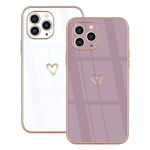 Lonrapa 2 Stück iPhone 14 Pro Handyhülle Süße Herz Muster Motiv Hülle für Mädchen Frauen Farbe Galvanisierte Weich TPU Bumper Silikon Stoßfest Schutzhülle iPhone 14 pro Phone Case Cover - Weiß & Lila Lonrapa 2 Stück iPhone 14 Pro Handyhülle Süße Herz Muster Motiv Hülle für Mädchen Frauen Farbe Galvanisierte Weich TPU Bumper Silikon Stoßfest Schutzhülle iPhone 14 pro Phone Case Cover - Weiß & Lila von Lonrapa