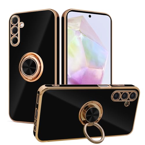 Lonrapa Hülle für Samsung Galaxy A16 5G mit Drehbarer Ring Ständer Magnetische Silikon Handyhülle Luxuriöses Gold Edge Design Fallschutz Case Cover Stoßfest Schutzhülle für Galaxy A16 4G - Schwarz Lonrapa Hülle für Samsung Galaxy A16 5G mit Drehbarer Ring Ständer Magnetische Silikon Handyhülle Luxuriöses Gold Edge Design Fallschutz Case Cover Stoßfest Schutzhülle für Galaxy A16 4G - Schwarz von Lonrapa