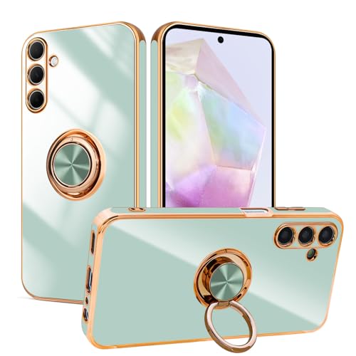 Lonrapa Hülle für Samsung Galaxy A35 5G mit Drehbarer Ring Ständer Magnetische Silikon Handyhülle Gold Edge Design Fallschutz Phone Case Cover Stoßfest Schutzhülle für Galaxy A35 5G - Helles Cyan Lonrapa Hülle für Samsung Galaxy A35 5G mit Drehbarer Ring Ständer Magnetische Silikon Handyhülle Gold Edge Design Fallschutz Phone Case Cover Stoßfest Schutzhülle für Galaxy A35 5G - Helles Cyan von Lonrapa