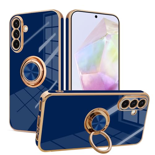 Lonrapa Hülle für Samsung Galaxy A36 5G mit Drehbarer Ring Ständer Magnetische Silikon Handyhülle Luxuriöses Gold Edge Design Fallschutz Case Cover Stoßfest Schutzhülle für Galaxy A36 5G - Dunkel Blau Lonrapa Hülle für Samsung Galaxy A36 5G mit Drehbarer Ring Ständer Magnetische Silikon Handyhülle Luxuriöses Gold Edge Design Fallschutz Case Cover Stoßfest Schutzhülle für Galaxy A36 5G - Dunkel Blau von Lonrapa