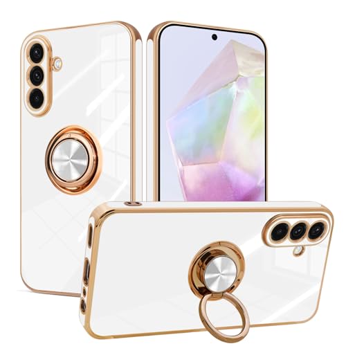 Lonrapa Hülle für Samsung Galaxy A36 5G mit Drehbarer Ring Ständer Magnetische Silikon Handyhülle Luxuriöses Gold Edge Design Fallschutz Case Cover Stoßfest Schutzhülle für Galaxy A36 5G - Weiß Lonrapa Hülle für Samsung Galaxy A36 5G mit Drehbarer Ring Ständer Magnetische Silikon Handyhülle Luxuriöses Gold Edge Design Fallschutz Case Cover Stoßfest Schutzhülle für Galaxy A36 5G - Weiß von Lonrapa