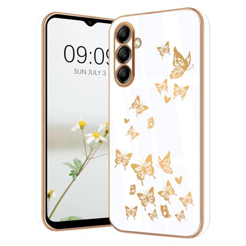 Lonrapa Hülle für Samsung Galaxy A54 5G Handyhülle Gold Schmetterling Muster Herz Motiv Silikon Hülle Farbe Galvanisierte Dünn Fallschutz Phone Case Cover Stoßfest Schutzhülle für Galaxy A54 5G - Weiß von Lonrapa