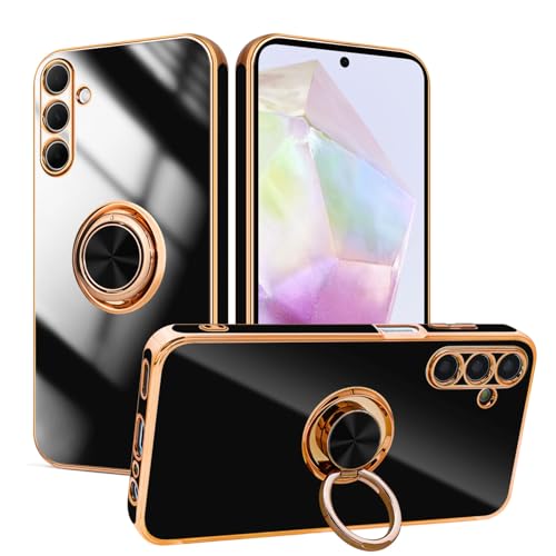 Lonrapa Hülle für Samsung Galaxy S24 FE 5G mit Drehbarer Ring Ständer Magnetische Silikon Handyhülle Gold Edge Design Fallschutz Case Cover Stoßfest Schutzhülle für Galaxy S24 FE 5G - Schwarz Lonrapa Hülle für Samsung Galaxy S24 FE 5G mit Drehbarer Ring Ständer Magnetische Silikon Handyhülle Gold Edge Design Fallschutz Case Cover Stoßfest Schutzhülle für Galaxy S24 FE 5G - Schwarz von Lonrapa