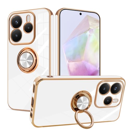 Lonrapa Hülle für Xiaomi Redmi Note 14 4G (Internationale Version 163.3mm) mit Drehbarer Ring Ständer Magnetische Silikon Handyhülle Gold Edge Design Fallschutz Case Cover Stoßfest Schutzhülle - Weiß Lonrapa Hülle für Xiaomi Redmi Note 14 4G (Internationale Version 163.3mm) mit Drehbarer Ring Ständer Magnetische Silikon Handyhülle Gold Edge Design Fallschutz Case Cover Stoßfest Schutzhülle - Weiß von Lonrapa