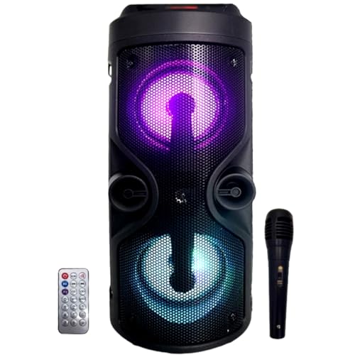 Bluetooth-Lautsprecher – tragbarer Lautsprecher mit Karaoke-Modus und Mikrofon, FM-Radio und USB- und SD-Kartenleser, LED-Disco-Lichter, kabelloser Lautsprecher von LooKtheChange
