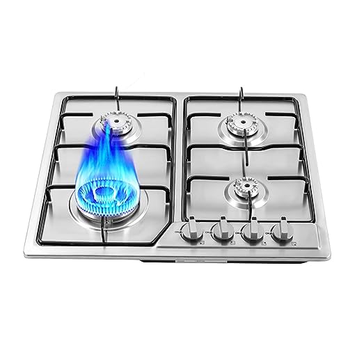 Loobiiny Built in Gas Cooktop 4Burners Stainless Steel Stove Gas Hob Einbau Gaskochfeld Gaskocher 4 flammig Einbauherd Schwarz emailliert Propan-/ Erdgas inkl (QG4Z01TCX) von Loobiiny