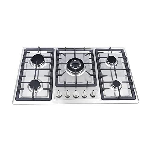 Loobiiny Built in Gas Cooktop 4Burners Stainless Steel Stove Gas Hob Einbau Gaskochfeld Gaskocher 4 flammig Einbauherd Schwarz emailliert Propan-/ Erdgas inkl (QG5Z53TCX) von Loobiiny