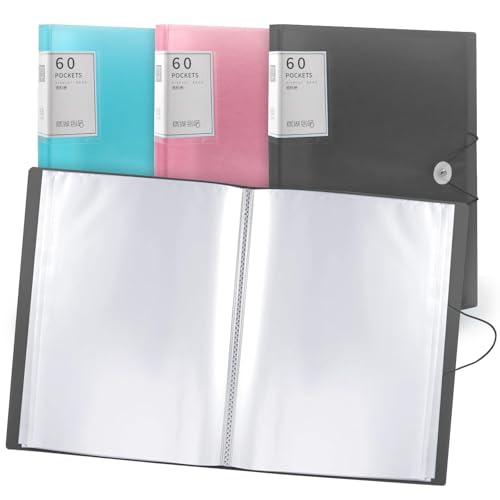 A4-Präsentationsmappe, 60 Taschen, A4-Präsentationsmappen, Sichtbuchmappe mit Kunststoffhüllen und Sicherheitsseil, Präsentationsmappen, Dokumentenmappe für Schule und Büro, Rosa (Black) von Lookka