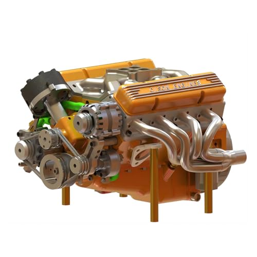 LootPop CISON Kleinblock-Motor mit 44CC im Maßstab 1:6, wassergekühlt, OHV (Overhead Valve), 4-Takt-V8-Verbrennungsmotorenmodell (Baukasten-Version/Orange) von LootPop