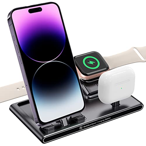 Lopnord for 3 in 1 Apple Ladestation, Tragbares Ladedock für Apple Watch 8 Ladegerät, Faltbarer Ladeständer für iPhone 15/14 Pro Max/14 Pro/13 Pro Max/13 Pro/Apple Watch 8/7/6/5/Air-Pods von Lopnord