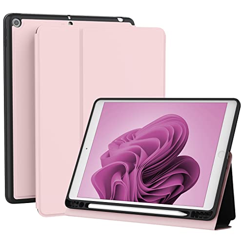 Lornpa Hülle passend für iPad 10,2 Zoll [9./8./7. Generation, 2021/2020/2019], iPad 10,2 Zoll Hülle mit Stifthalter, schützende weiche TPU-Rückabdeckung Smart Case - Rosa von Lornpa