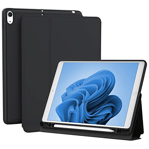 Lornpa Hülle passend für iPad Air 5/4 [2022/2020 5th/4th Generation 10,9 Zoll], iPad Air 5/4 Hülle mit Stifthalter, schützende weiche TPU-Rückabdeckung Smart Case - Schwarz von Lornpa