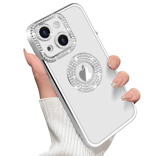 Losin Für iPhone 14 Bling Hülle Frauen Mädchen Luxus 3D Glitzer Diamant Glitzer Kristall Strass Kamera Objektivschutz Slim Weich Silikon Stoßfest Cover für iPhone 14, Silber von Losin