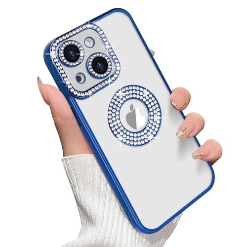 Losin Für iPhone 14 Plus Bling Hülle Frauen Mädchen Luxus 3D Glitzer Diamant Glitzer Kristall Strass Kamera Objektivschutz Slim Weich Silikon Stoßfest Cover für iPhone 14 Plus, Blau von Losin