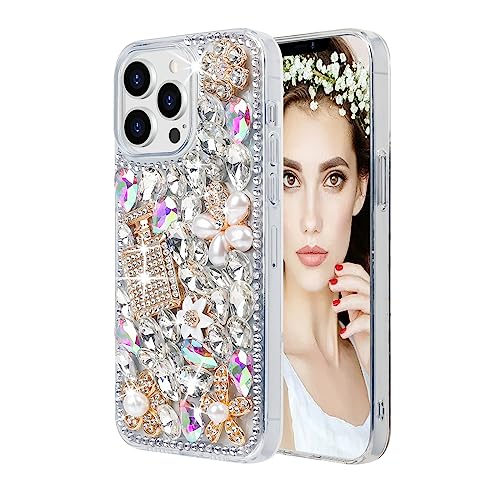 Losin Kompatibel mit iPhone 13 Pro Bling Hülle für Frauen Mädchen Niedlich Luxus 3D Glitzer Diamant Kristall Strass Funkeln Glänzend Edelstein Parfümflasche und Blume Cover Weiche TPU Bumper, Klar von Losin