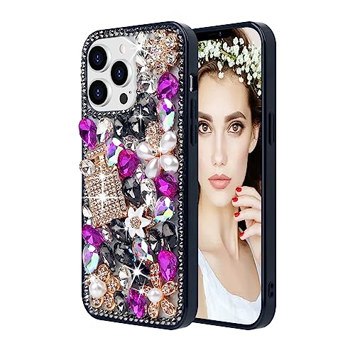 Losin Kompatibel mit iPhone 13 Pro Bling Hülle für Frauen Mädchen Niedlich Luxus 3D Glitzer Diamant Kristall Strass Glitzer Glitzer Edelstein Parfümflasche und Blume Cover Weiche TPU Bumper, Schwarz von Losin