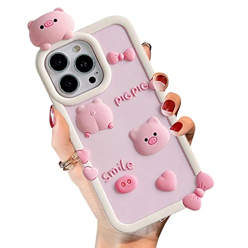 Losin Kompatibel mit iPhone 13 Pro Max 3D Cartoon Schwein Hülle für Frauen Mädchen Mädchen Niedlich Rosa Kawaii Hülle mit Herz Schleife Mode Design für iPhone 13 Pro Max Weiche Silikon Stoßfeste von Losin