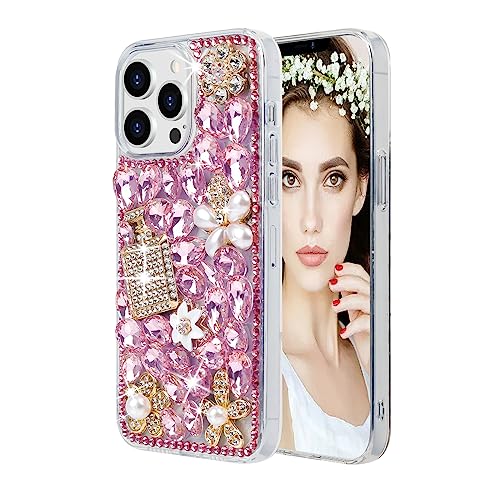 Losin Kompatibel mit iPhone 13 Pro Max Bling Hülle für Frauen Mädchen Niedlich Luxus 3D Glitzer Diamant Kristall Strass Funkeln Glänzend Edelstein Parfümflasche und Blume Cover Weiche TPU Bumper, Rosa von Losin