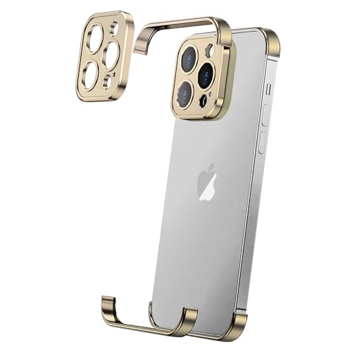 Losin Kompatibel mit iPhone 13 Pro Max Hülle mit Kameralinsenschutz, Aluminium-Metall, rahmenlos, randloses Design, schlank, dünn und leicht, stoßfeste Stoßfängerabdeckung, für Damen und Herren (Gold) von Losin