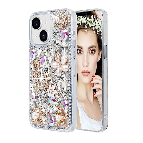 Losin Kompatibel mit iPhone 14 Bling Diamant Hülle Kristall Strass für Frauen und Mädchen Mode Luxus Bling Glitzer Glänzend Edelstein 3D Parfümflasche und Blume Edelstein Weiche TPU Rückabdeckung von Losin