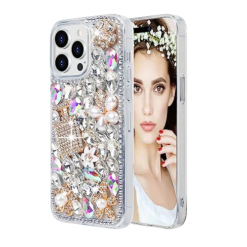 Losin Kompatibel mit iPhone 14 Pro Bling Hülle für Frauen Mädchen Niedlich Luxus 3D Glitzer Diamant Kristall Strass Funkeln Glänzend Edelstein Parfümflasche und Blume Cover Weiche TPU Bumper, Klar von Losin