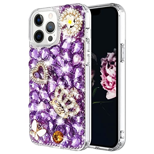 Losin Kompatibel mit iPhone 14 Pro Max Bling Diamant Hülle Mode Luxus Glitzer Glänzende Kristall Strass Hülle Funkelnde 3D Herz Krone Blume und Schmetterling Edelstein Hülle für Frauen und Mädchen von Losin