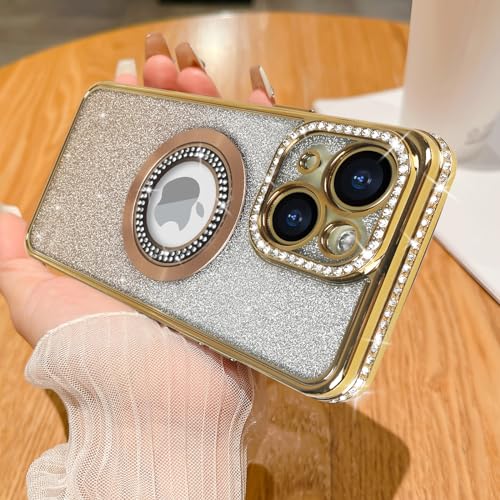 Losin Kompatibel mit iPhone 15 Plus Magnetische Glitzer Hülle Kompatibel mit MagSafe Luxus Bling Strass Hülle mit Logo View Plating Sparkle Diamond Kameraobjektivschutz für Frauen Mädchen, Gold Losin Kompatibel mit iPhone 15 Plus Magnetische Glitzer Hülle Kompatibel mit MagSafe Luxus Bling Strass Hülle mit Logo View Plating Sparkle Diamond Kameraobjektivschutz für Frauen Mädchen, Gold von Losin