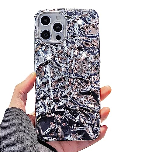 Losin Kompatibel mit iPhone 15 Pro Glitzer Hülle, Luxus Niedliche 3D Zinnfolie Plissee Handyhülle für Frauen Mädchen Bling Plating Weiches Silikon Slim Stoßfest Cover für iPhone 15 Pro 6,1 Zoll, von Losin