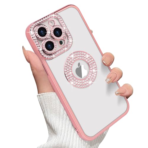 Losin Kompatibel mit iPhone 15 Pro Max Glitzer Hülle mit Logo View für Frauen Mädchen Luxus Niedlich Diamant Hülle Bling Kamera Schutz Weich Klar TPU Sparkle Strass Stoßfeste Abdeckung, Rosa von Losin