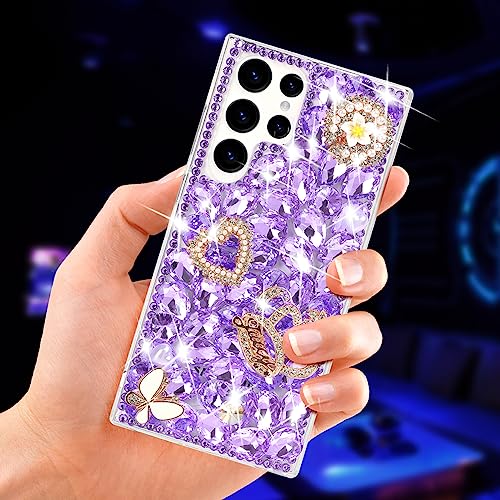 Losin Schutzhülle für Galaxy S24 Ultra Bling Hülle Frauen Mädchen Luxus 3D Glitzer Diamant Sparkle Kristall Strass Handyhülle Süß 3D Herz Krone Blume und Schmetterling Edelstein Hülle für Galaxy S24 von Losin