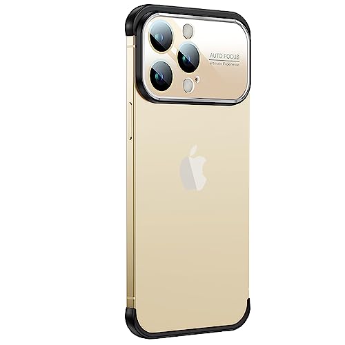 Losin für iPhone 14 Pro Rahmenlose Hülle mit Fenster Glas Kamera Objektivschutz Randlose Hülle mit Logo View Slim Dünn Weich Silikon Stoßfest Bumper Cover für iPhone 14 Pro 6,1 Zoll, Gold von Losin