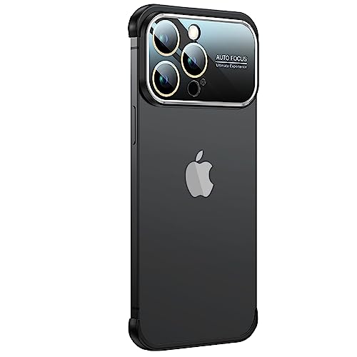 Losin für iPhone 14 Pro Rahmenlose Hülle mit Fenster Glas Kamera Objektivschutz Randlose Hülle mit Logo View Slim Dünn Weich Silikon Stoßfest Bumper Cover für iPhone 14 Pro 6,1 Zoll, Schwarz von Losin