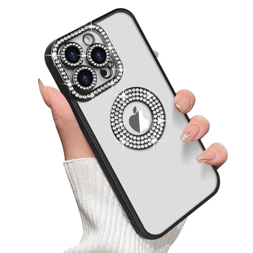 Losin für iPhone 15 Pro Glitzer Hülle mit Logo View für Frauen Mädchen Luxus Niedlich Diamant Hülle Bling Kamera Schutz Weich Klar Funkeln Strass Stoßfest Cover für iPhone 15 Pro, Schwarz von Losin