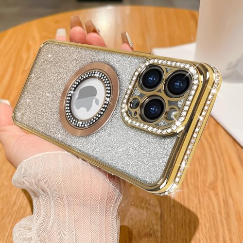 Losin für iPhone 16 Pro Max Magnetische Glitzer Hülle Kompatibel mit MagSafe Luxus Bling Strass Hülle mit Logo View Clear Plating Sparkle Diamond und Kameralinsenschutz für Frauen Mädchen, Gold Losin für iPhone 16 Pro Max Magnetische Glitzer Hülle Kompatibel mit MagSafe Luxus Bling Strass Hülle mit Logo View Clear Plating Sparkle Diamond und Kameralinsenschutz für Frauen Mädchen, Gold von Losin