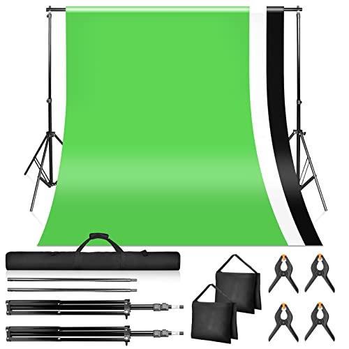 Lospitch Hintergrund Ständer, 2x3M Hintergrundsysteme mit 3 Hintergrundstoffe (Grün/Weiß/Schwarz), Fotostudio Hintergrundsystem für Green Screen, Portrait und Videoaufnahme von Lospitch