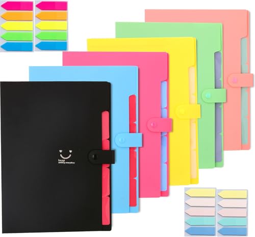6 Stück Fächermappe A4, Dokumentenmappe A4 Fächermappe Veranstalter Datei Organizer mit Etiketten 5 Fächer Erweiterbar Tragbar Dokumentenmappe für Zuhause oder Büro Dokumente Papiere, 6 Farbe von Lostwry