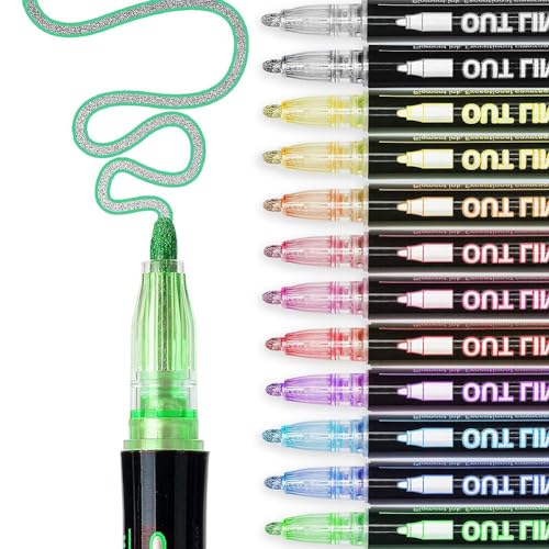 Losueeun 12 Farben Umriss-Metallic-Marker, Acrylfarben-Marker, Farbstift, Glitzer-Zeichenstift für, Felsmalerei von Losueeun