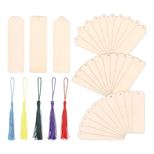 Losueeun 30 Stück Lesezeichen Blank Kit Craft Unvollendete Holzmarken Halbkreis-Dreieck-Lesezeichen Quaste von Losueeun