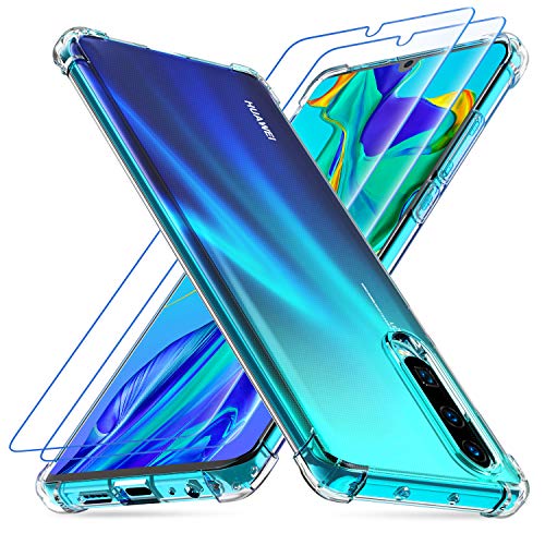 Losvick Hülle Kompatibel mit P30, 2X Panzerglas Schutzfolie, Klar Anti-Gelb Handyhülle Slim Silikon TPU Cover Shock Absorption Bumper Kratzfest Schutzhülle Kompatibel mit P30 - Transparent von Losvick