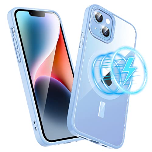Losvick Hülle Kompatibel mit iPhone 13/iPhone 14, Magsafe Schutzhülle, TPU Bumper PC Stoßfest, Kratzfest, Hellblau von Losvick