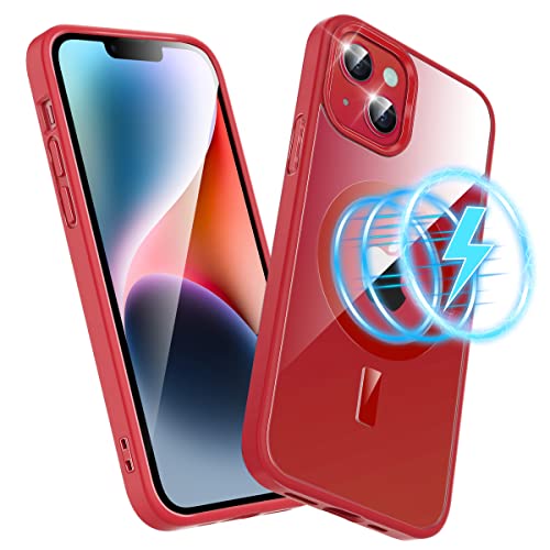 Losvick Hülle Kompatibel mit iPhone 13, iPhone 14 Hülle für Magsafe, TPU Bumper PC Stoßfest Schutzhülle Kratzfeste Case Handyhülle iPhone 13 / iPhone 14-6.1 Zoll - Rot von Losvick